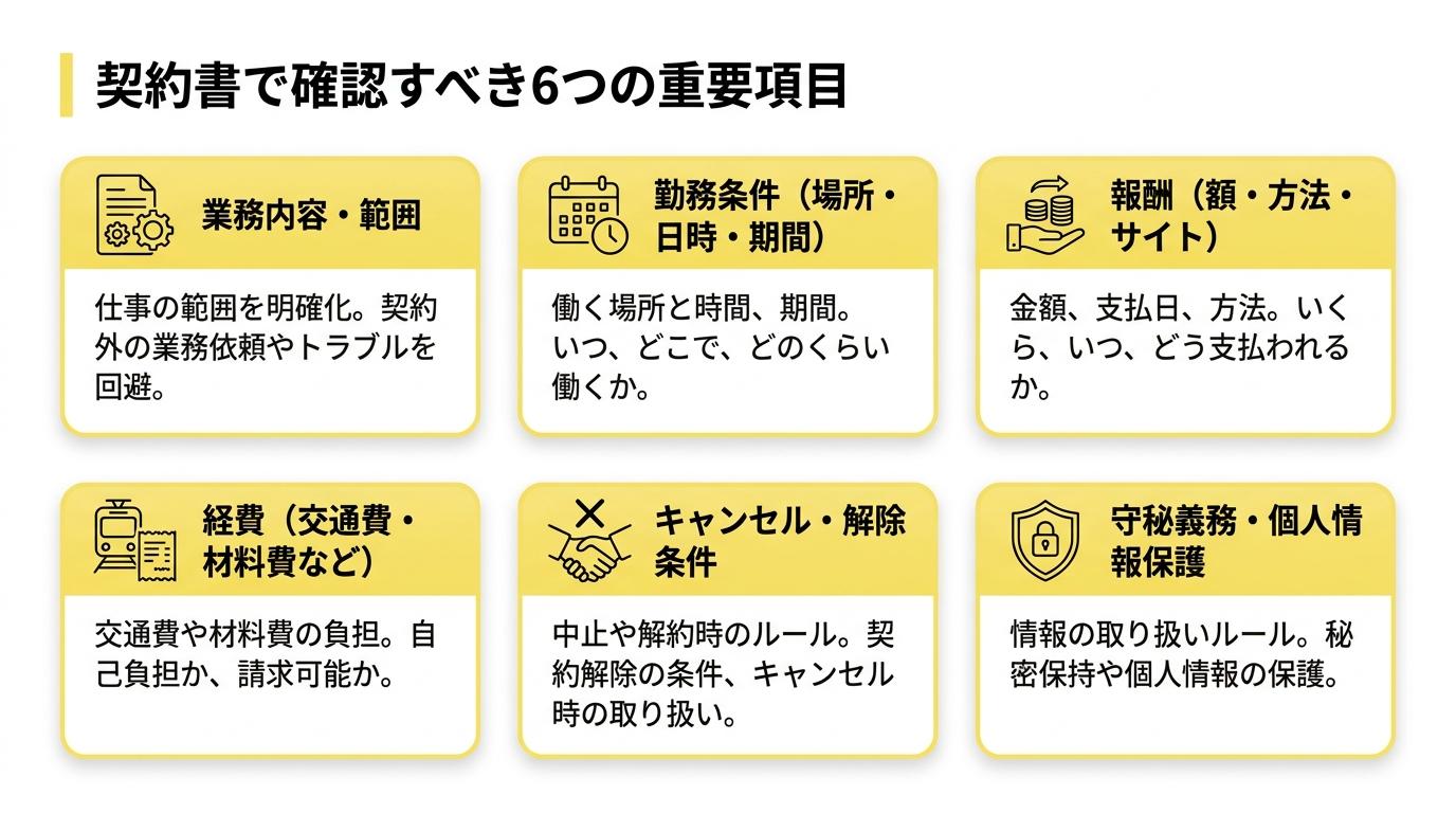 契約書で確認すべき6つの重要項目の図解